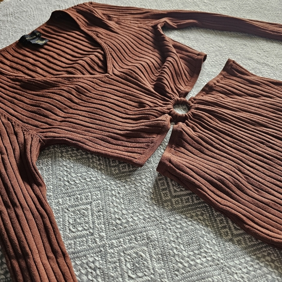 House Of Harlow 1960 Long Sleeve Ribbed O Ring Midi Dress Rust Orange - Fall - S - Picture 5 of 16